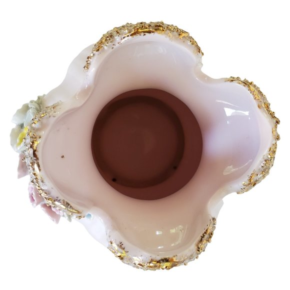 Vintage Lefton L'amour Applied Flowers Pink Vase Porcelain Gold Stippled Edges - Picture 7 of 8